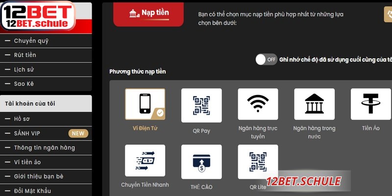 Nạp Tiền 12BET – Hướng Dẫn Giao Dịch Siêu Tốc An Toàn 6 Hệ thống 12BET tích hợp đầy đủ các giải pháp tài chính hiện đại nhất